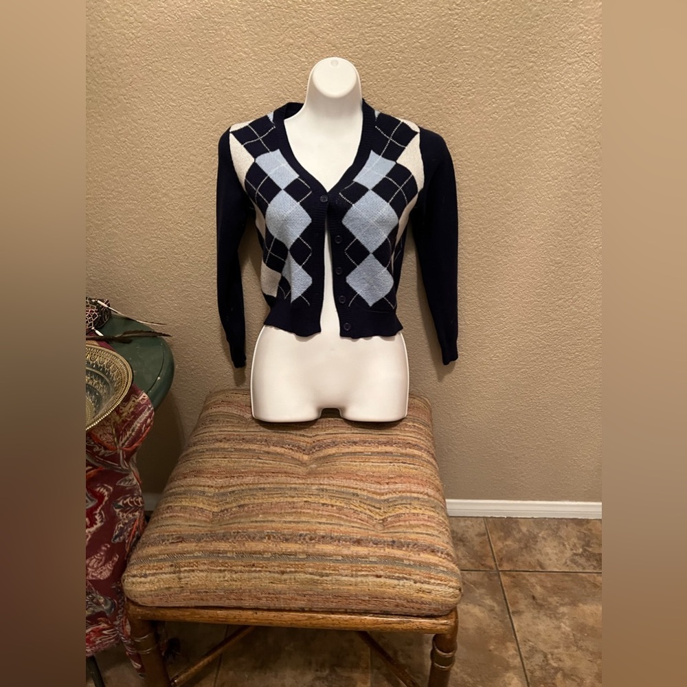 ❤️ 4 for $15 SHEIN Argyle Blue Cardigan